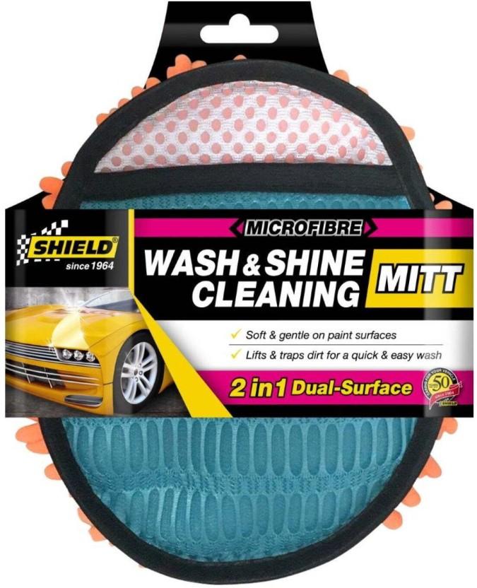 Shield Microfibre Wash & Shine Cleaning Mitt Microfiber Vehicle Washing  Washing Mitt Hand Glove (Pack Of 1)