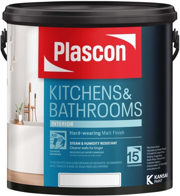 Plascon Kitchens & Bathrooms White Emulsion Wall Paint (2.5 L)