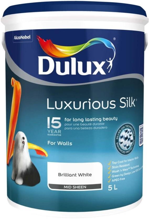 Dulux Luxurious Silk Brilliant white Brilliant White Emulsion Wall Paint (5 L)