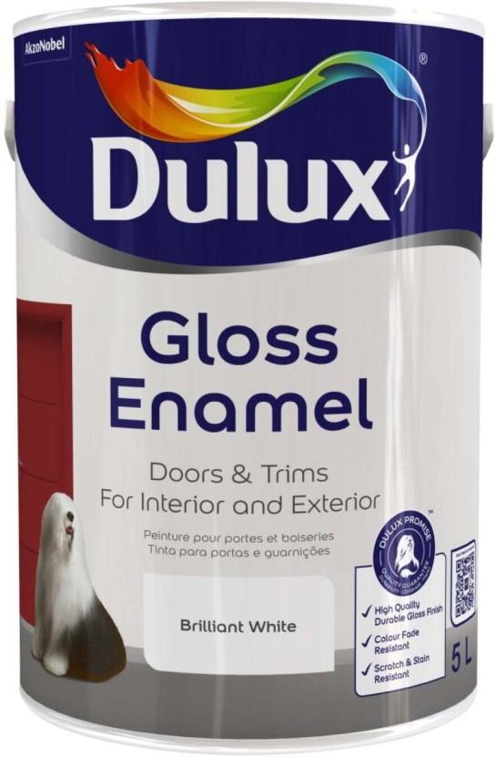 Dulux Gloss Enamel Brilliant white Brilliant White Emulsion Wall Paint (5 L)