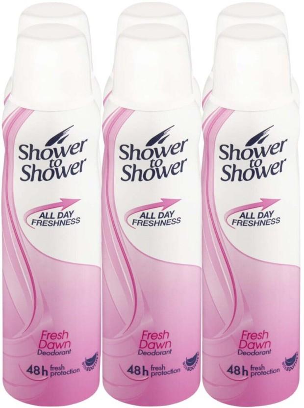 Shower To Shower Fresh Dawn Deodorant Spray  -  For Women (150 ml, Pack of 6)