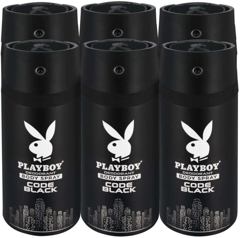Playboy Body Code Black Deodorant Spray  -  For Men (900 ml, Pack of 6)