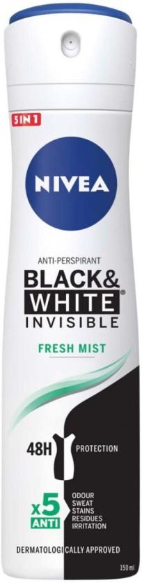 Nivea Antiperspirant Black & White Invisible Fresh Mint Deodorant Spray  -  For Women (150 ml, Pack of 6)