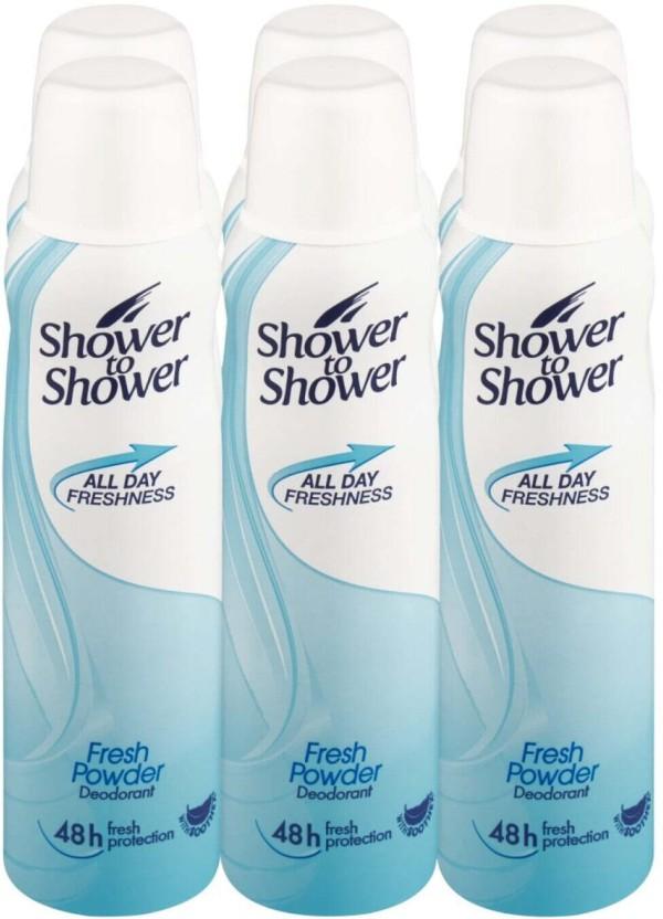 Shower To Shower Fresh Powder Deodorant Spray  -  For Women (150 ml, Pack of 6)