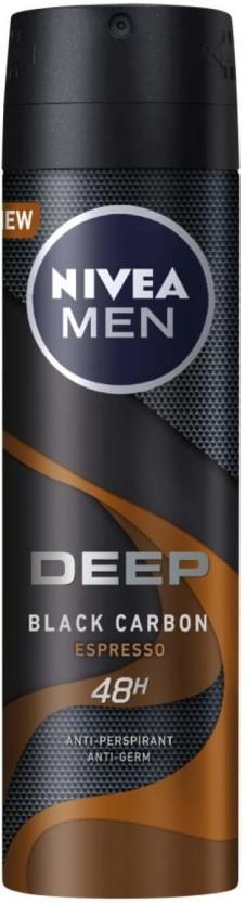 Nivea Deep Black Carbon Espresso Deodorant Spray  -  For Men (150 ml, Pack of 6)