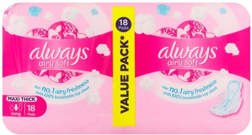 Always Airy Soft Sanitary Pad (Pack of 18)