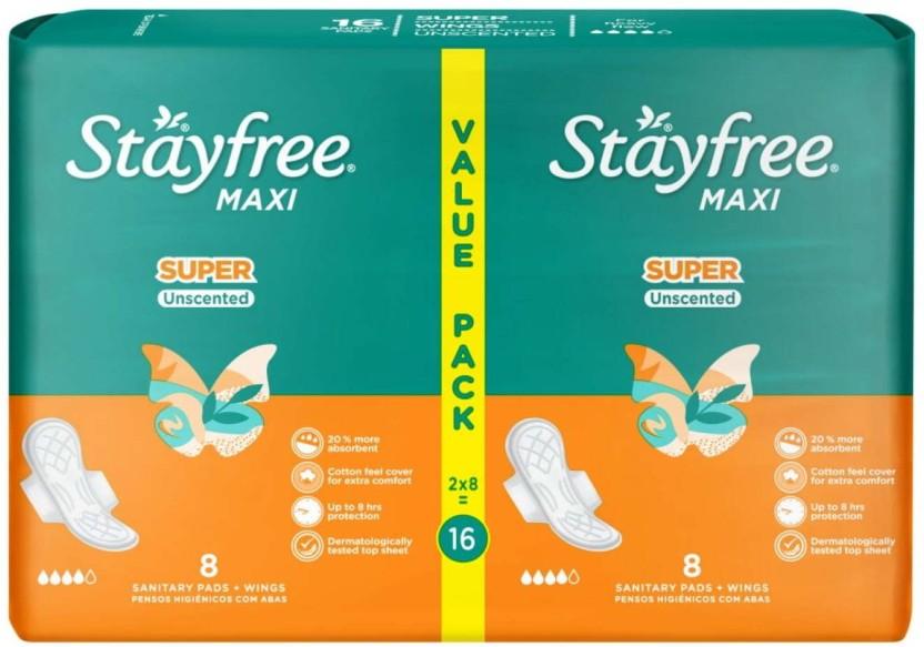 Stayfree Maxi Thick Super Wings | Unscented Sanitary Pad (Pack of 16)