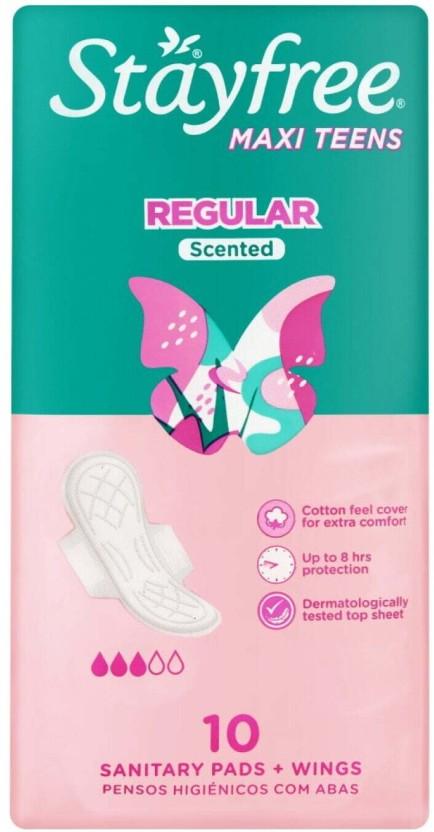 Stayfree Maxi Thick Pads Teens Scented Wings Sanitary Pad (Pack of 10)