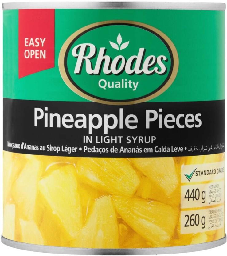 Rhodes Pineapple Pieces in Light Syrup Fruits (440 g, Pack of 12)