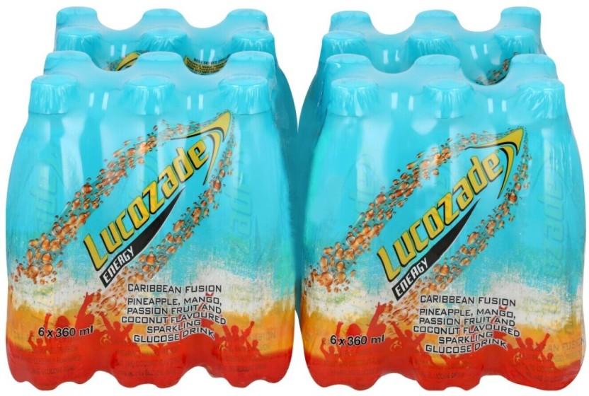Lucozade Caribbean Fusion Sparkling Glucose Energy Drink (Pineapple, Mango, Passion Fruit and Coconut Flavoured, 6 x 360 ml)