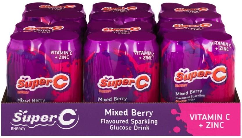 Super C Flavoured Sparkling Glucose Energy Drink (Mixed Berry Flavoured, 24 x 500 ml)