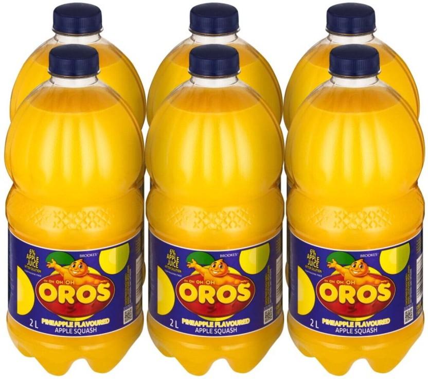 Brookes Oros Pineapple Flavoured Apple Squash (2 L, Pack of 6)