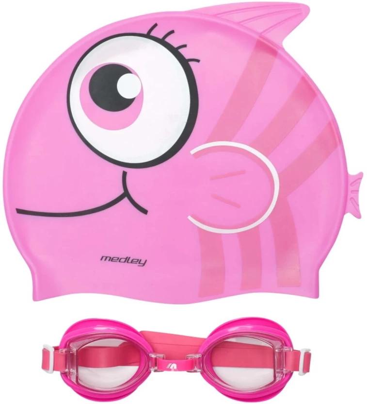 Medley Kids Goggle Cap Combo Swimming Goggles (Pink)