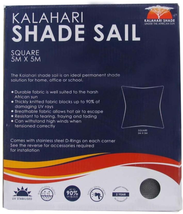 Kalahari 5m x 5m Shade Sail Square Tent - For Home, Office, School (Black)