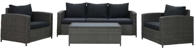 Terrace Leisure Roanne Wicker Lounge Set Plastic Table & Chair Set (Finish Colour - Black, Pre Assembled)