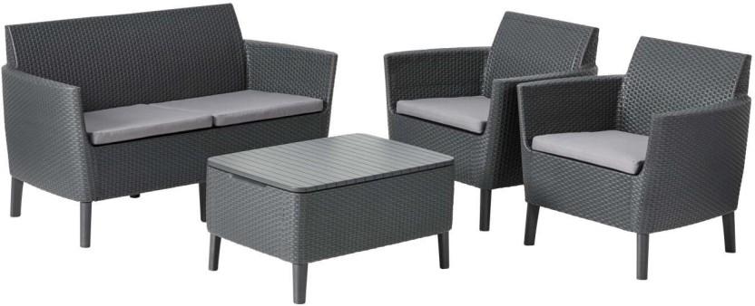 Keter Salemo 4-Piece Patio Lounge Set Synthetic Fiber Table, Chair & Bench Set (Finish Colour - Grey, Requires Assembly)