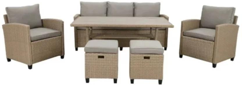 Terrace Leisure Baxter Patio Wicker Set Synthetic Fiber Table, Chair & Bench Set (Finish Colour - Beige, Requires Assembly)