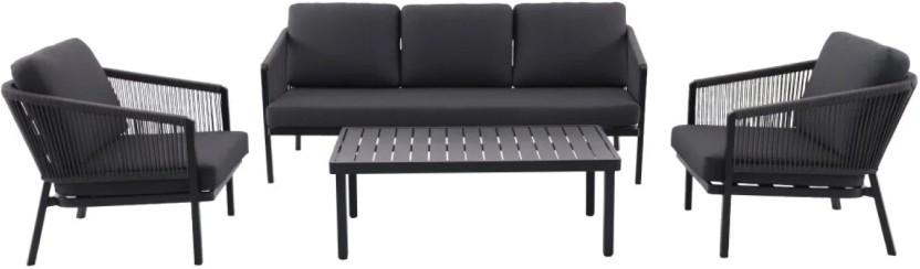 Terrace Onyx Deluxe Patio Wicker Set Synthetic Fiber Table, Chair & Bench Set (Finish Colour - Black, Requires Assembly)