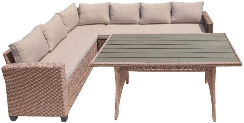 Terrace Leisure Savanna Patio Corner 3 Piece Set Solid Wood Table & Chair Set (Finish Colour - Beige & Grey, DIY(Do-It-Yourself))