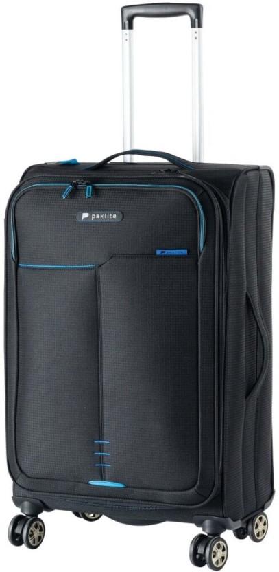 Paklite Hyperlite Trolley Case Blac Cabin Suitcase 4 Wheels - 26 inch (Black)