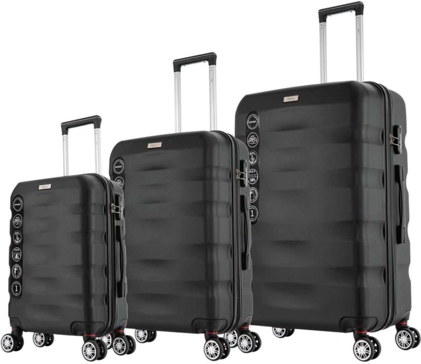 Mykonos Abs Trolley Set 3Piece Black Check-in Suitcase 4 Wheels - 28 inch (Black)