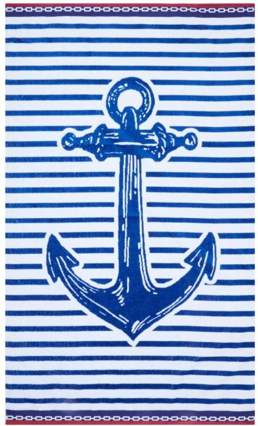 Colibri Velour Anchor Stripe Cotton Beach Towel (Blue, White, 150 cm x 90 cm)