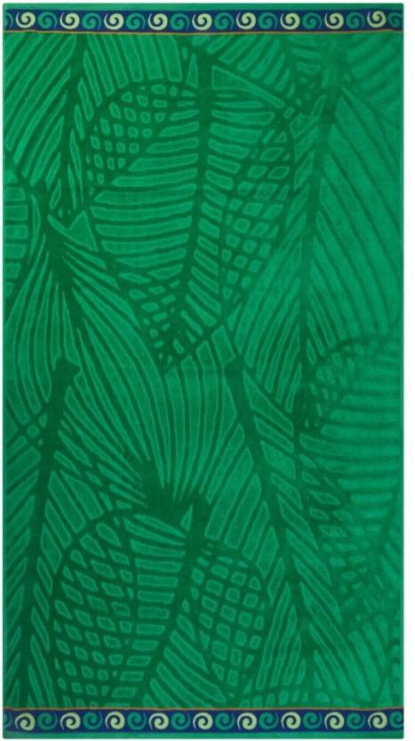 Home Living Velour Leaves Cotton Beach Towel (Multicolour, 180 cm x 100 cm)