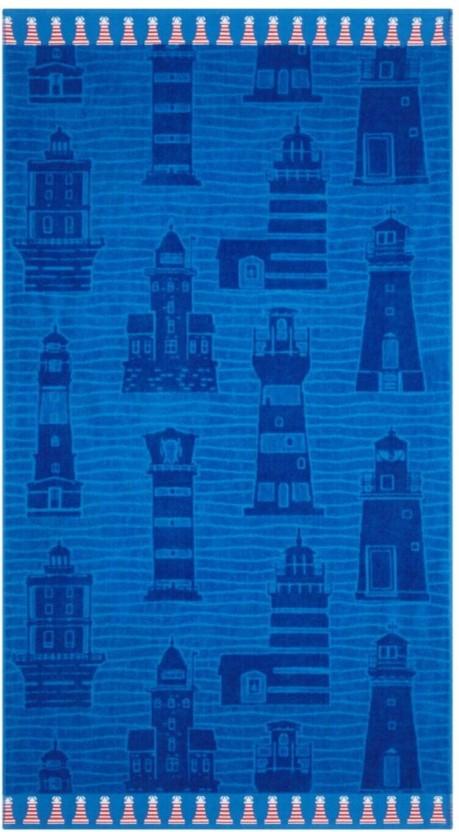 Home Living Velour Beach Towel Cotton Beach Towel (Blue, 3.9 inch x 9.8 inch)
