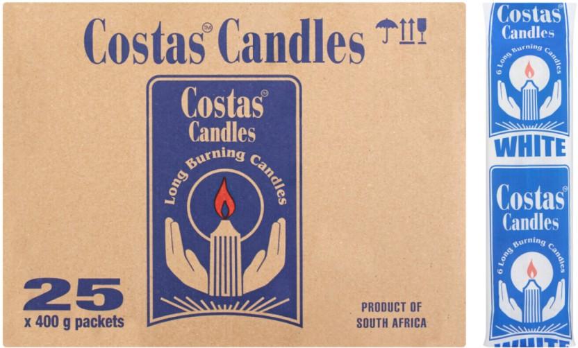 Costas Long Burning Candles (White, Pack of 25)
