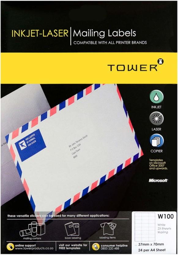 TOWER Inkjet Laser Labels W100 Self Adhesive Paper Label (Multicolor)