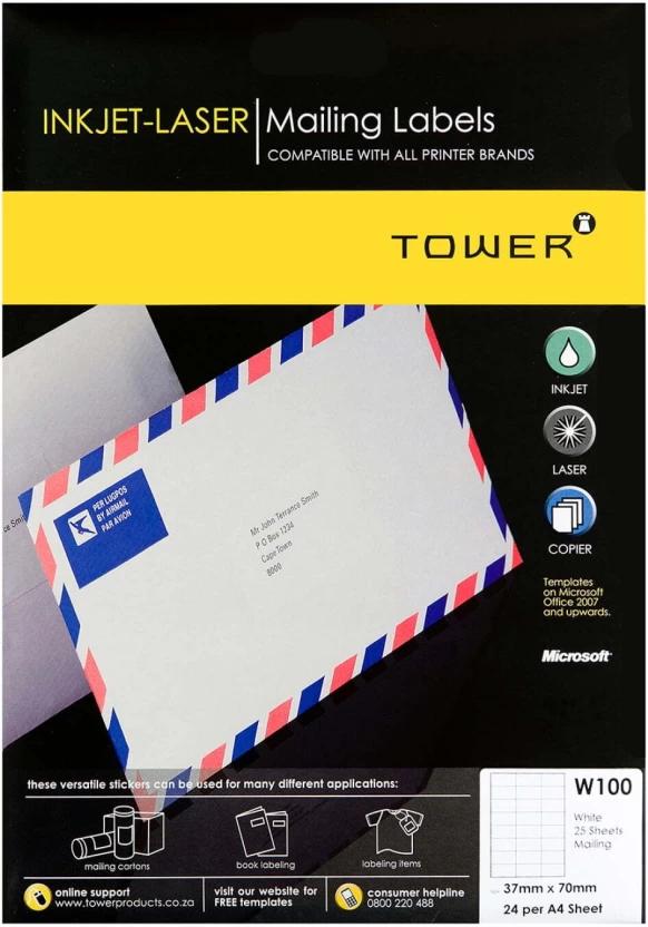 TOWER Inkjet Laser Labels W100 Self Adhesive Paper Label (Multicolor)