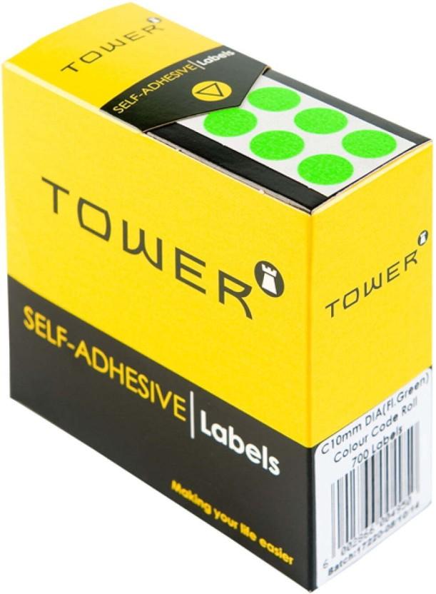 TOWER C19 Colour Code Labels Neon Green Dot Self Adhesive Paper Label (Neon Green)