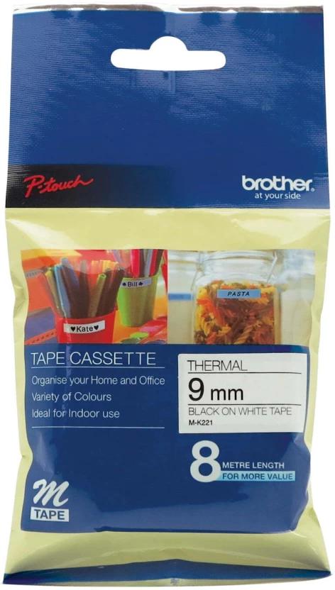 Brother MK-221 Black on White Non-Laminated Tape Labeling Hand-held Adhesive Tape Tape (Manual) (Set of 1, Multicolour)