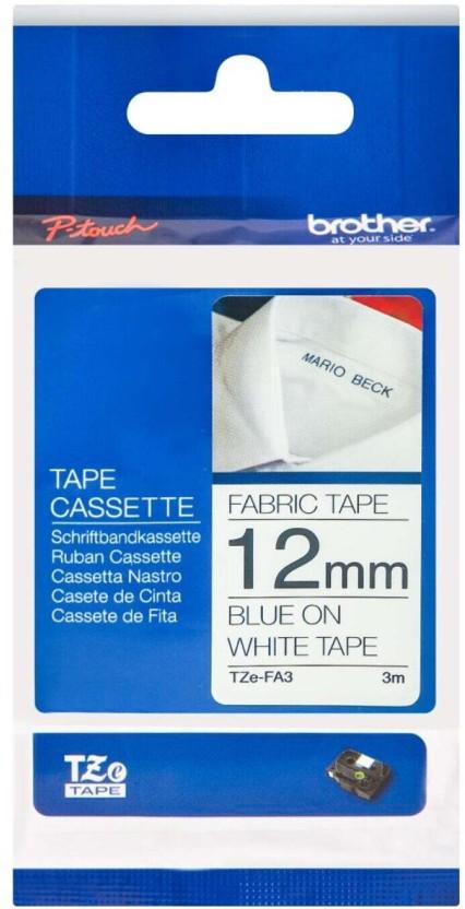 Brother TZe-FA3 Blue on White Iron-On Fabric Tape Labeling Hand-held Adhesive Tape Tape (Manual) (Set of 1, Multicolour)