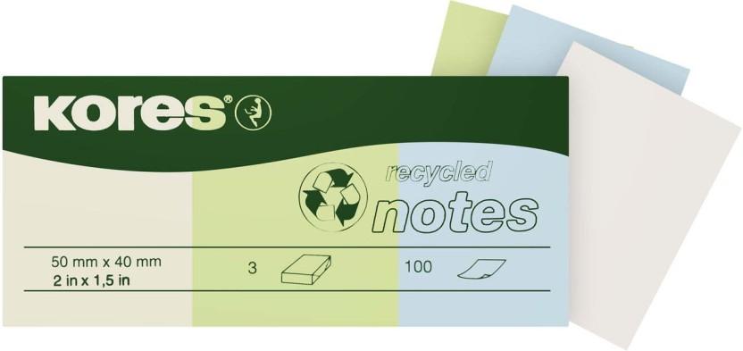 Kores 100 Sheets Sticky Notes, 4 Colours (Set Of 10, Yellow)