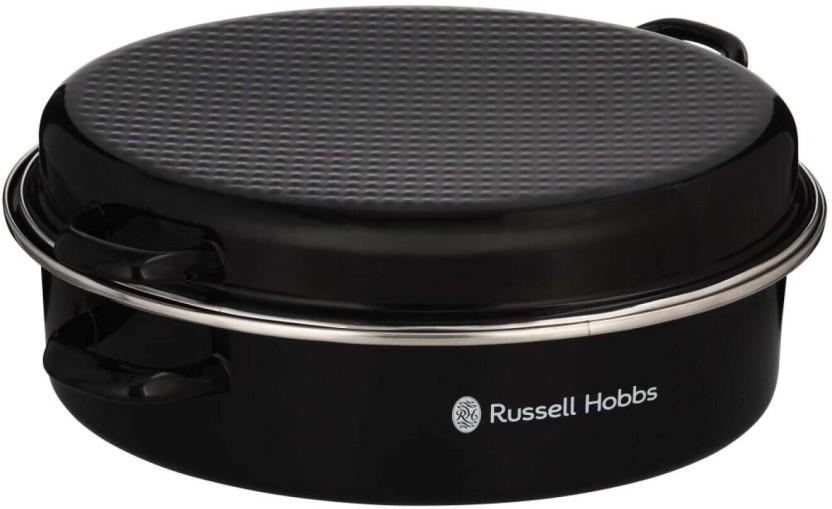 Russell Hobbs Oval Enamel Roaster Wit Lid Tope with Lid 17 L capacity (Stainless Steel, Non-stick, Induction Bottom)