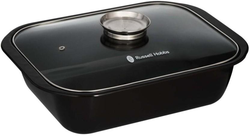 Russell Hobbs Rect Enamel Roaster & Glass Lid Tope with Lid 15 L capacity (Stainless Steel, Non-stick, Induction Bottom)