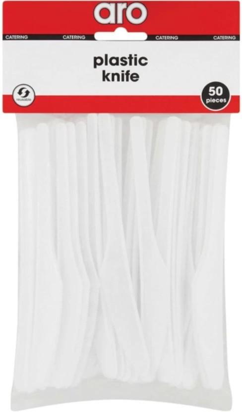 Aro White Plastic Knives Disposable Plastic Cutlery Set (Pack of 20)