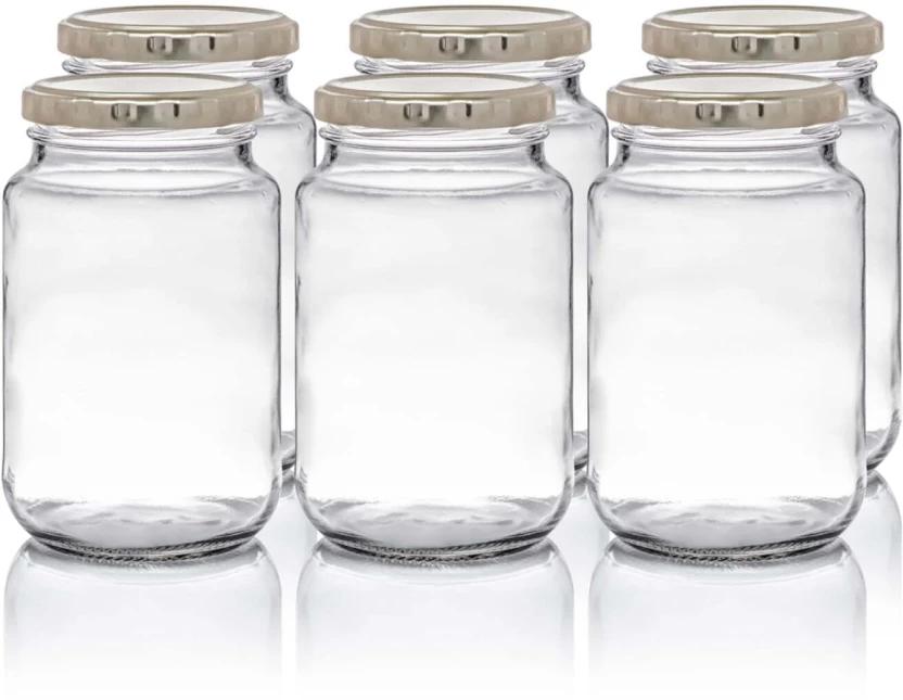 Consol Glass Pickle Jar  - 375 ml (Pack of 6, White)