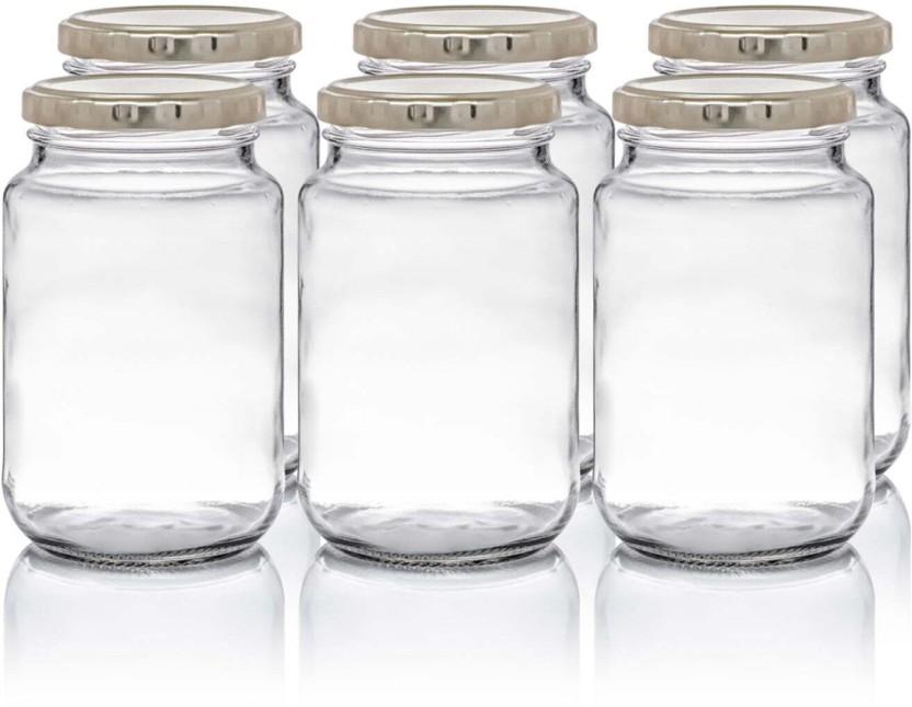 Consol Glass Pickle Jar  - 375 ml (Pack of 6, White)