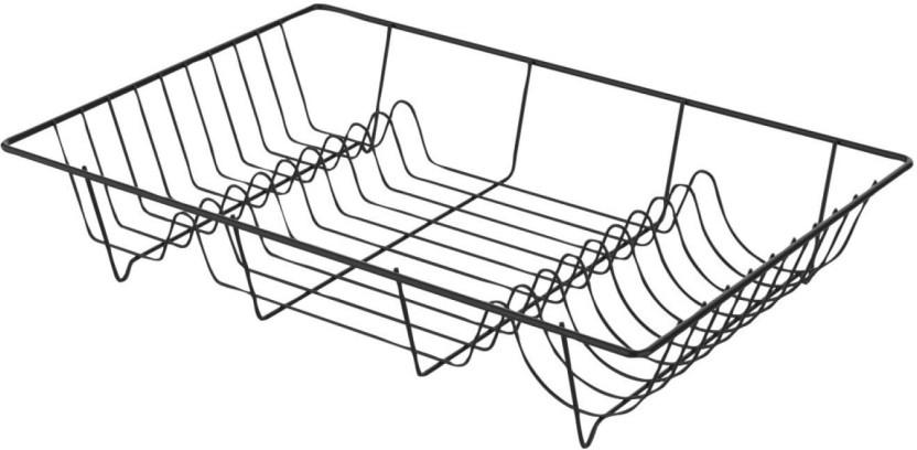 Primaries Chrome Dish Rack Large Carbon Steel Dish Drainer Kitchen Rack (Black)