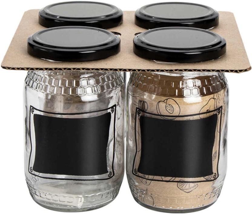 Regent Glass Pickle Jar  - 325 ml (Pack of 4, Black)