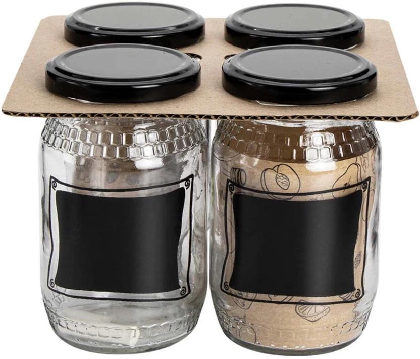 Regent Glass Pickle Jar  - 325 ml (Pack of 4, Black)