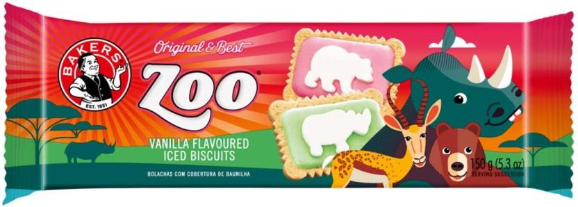 Bakers Zoo Vanilla Flavoured Iced Biscuits Cream Cracker Biscuit (150 g, Pack of 12)