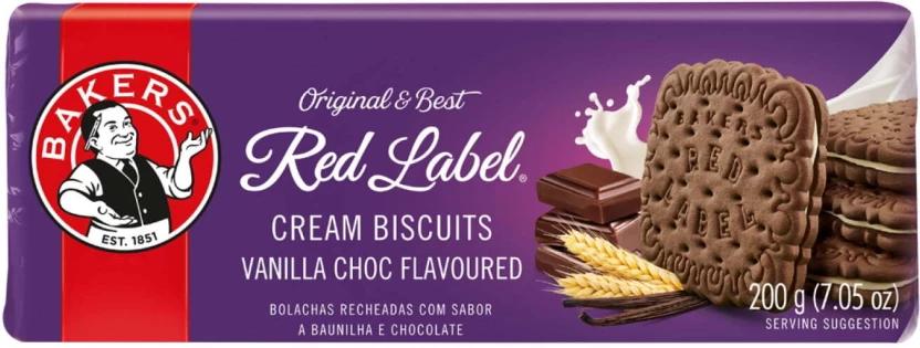 Bakers Red Label Vanilla Choc Flavoured Biscuits Cream Filled Biscuit (200 g, Pack of 12)