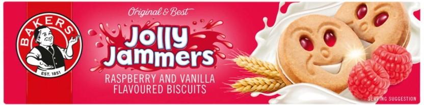 Bakers Jolly Jammers Raspberry & Vanilla Flavoured Biscuits Cream Filled Biscuit (200 g, Pack of 12)