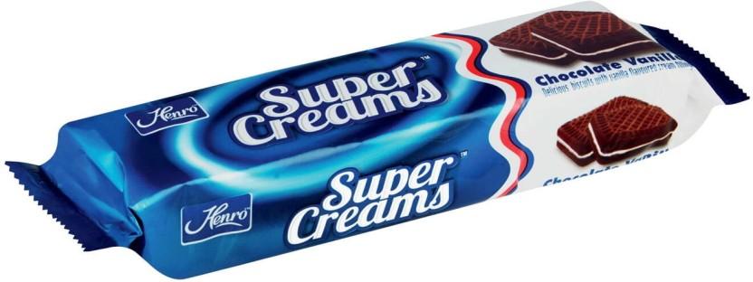 Henro Super Creams Chocolate Vanilla Cream Filled Biscuit (125 g, Pack of 12)