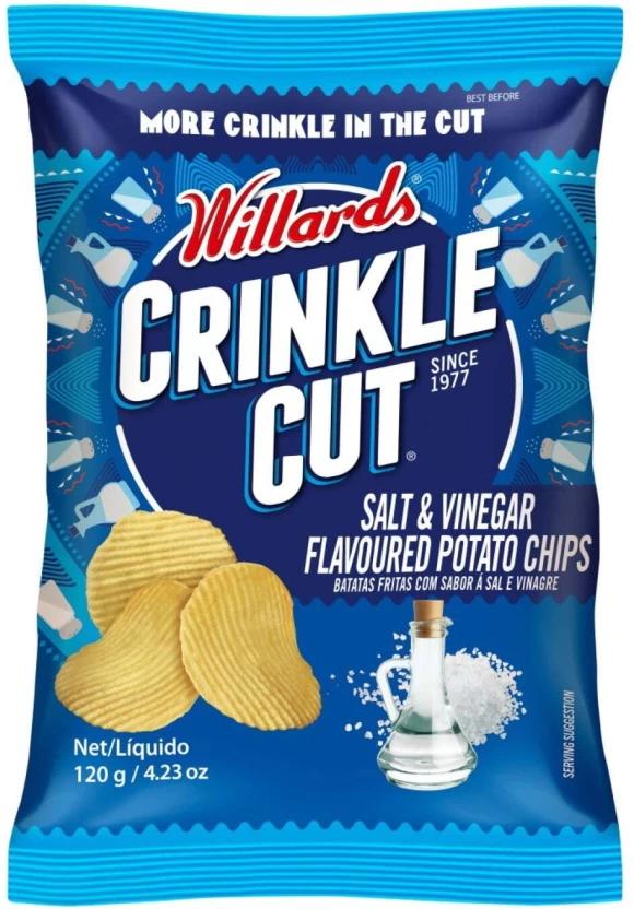 Willards Crinkle Cut Salt & Vinegar Flavoured Potato Chips (20 x 120 g)