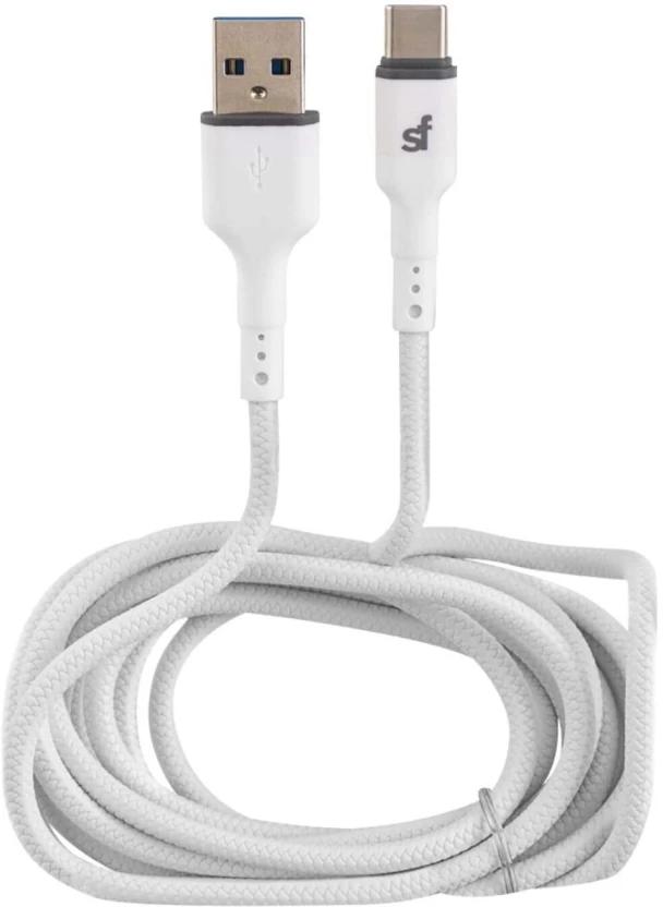 Superfly USB Type A To USB Type C 2 m 2.4A Type - C Cable (Compatible with Mobile, Tablet, Power Bank, White, One Cable)