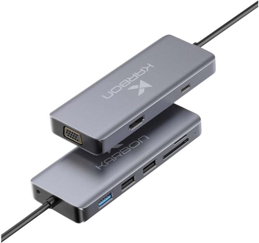 Karbon Usb Type-C To Multi Port Adaptor Usb Type-C To Multi Port Adaptor Card Reader (Grey)